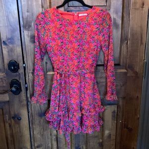 Pink and orange floral longsleeve dress